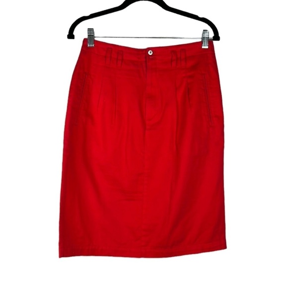 Amanda Fielding Red Midi Cotton Front Zip Skirt Size 10 - Picture 1 of 5